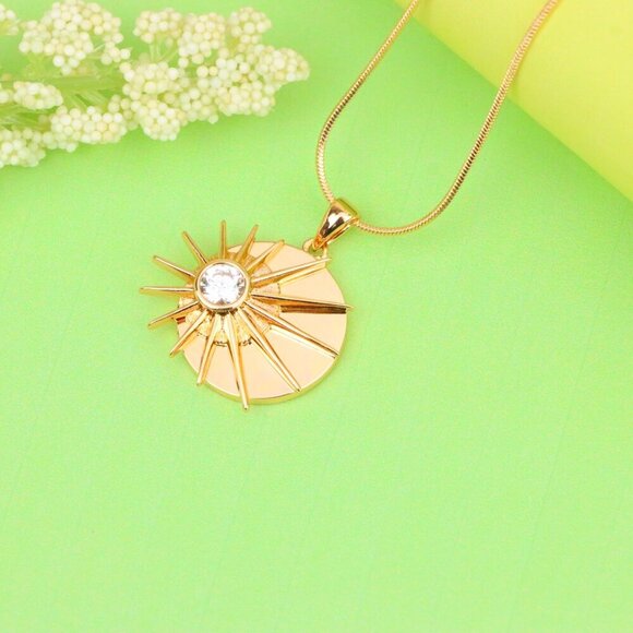 "Radiant Rose Gold Sunburst Pendant with Center Clear Crystal Accent, XPPT1250 - Picture 3 of 12